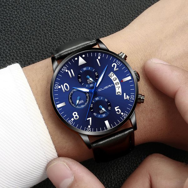 

luxury calendar watches men montre homme sport wristwatches leather band relogio masculino quartz reloj hombre watch, Slivery;brown