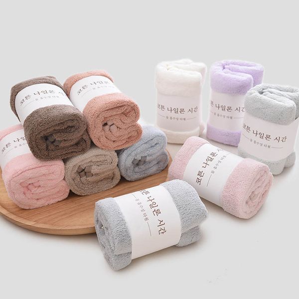 

1 pcs 35 * 75cm towel pure color bathroom pendant soft super absorbent coral fleece quick-drying thickening face towel