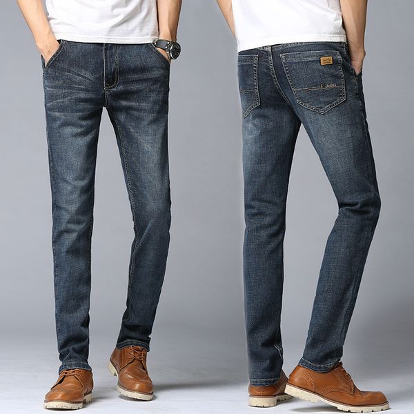 

mens designer high-end jeans winter loose straight stretch slim casual youth pants, Blue
