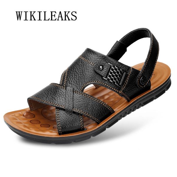 

2018 summer shoes men sandals leather slippers men beach sandals black outdoor mens slippers zapatillas hombre sapato masculino