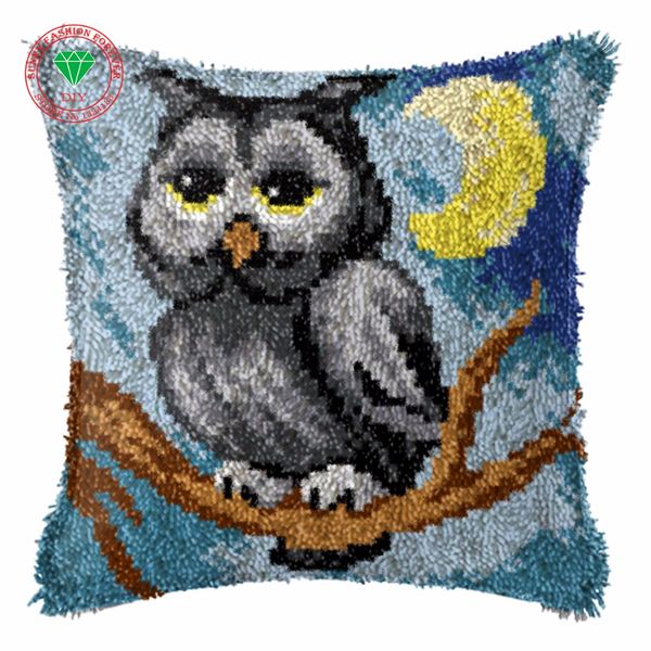 

cartoon owl latch hook cushion kits gift diy needlework crocheting throw unfinished yarn embroidery set pillowcase embroidery