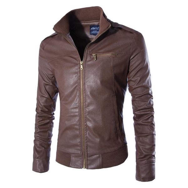 

2018 pu leather jackets men solid business casual coats autumn leather clothing bomber jacket, Black