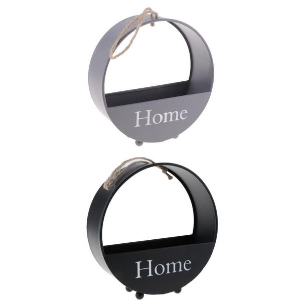 

set of 2 hanging metal plant pot flower basket, handmade wall storage shelf - black & grey