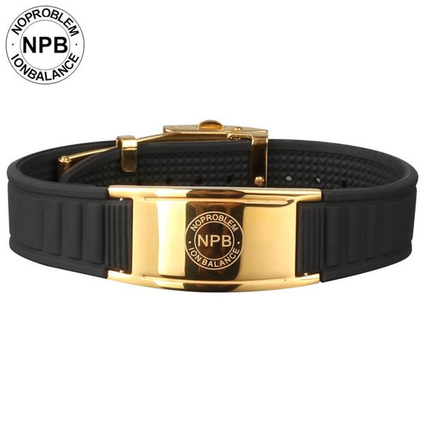 

noproblem 035g antifatigue ion balance magnets therapy silicone adjustable tourmaline germanium wristband bracelet, Golden;silver
