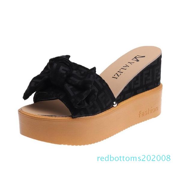 

platform wedge slippers high heels women slipper ladies shoes cork butterfly-knot wedges slipper flip flop sandals brown black beige r08