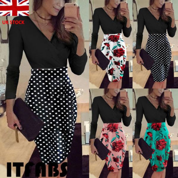 

new elegant formal dress women long sleeve v-neck high waist dress evening formal floral bodycon office lady, Black;gray