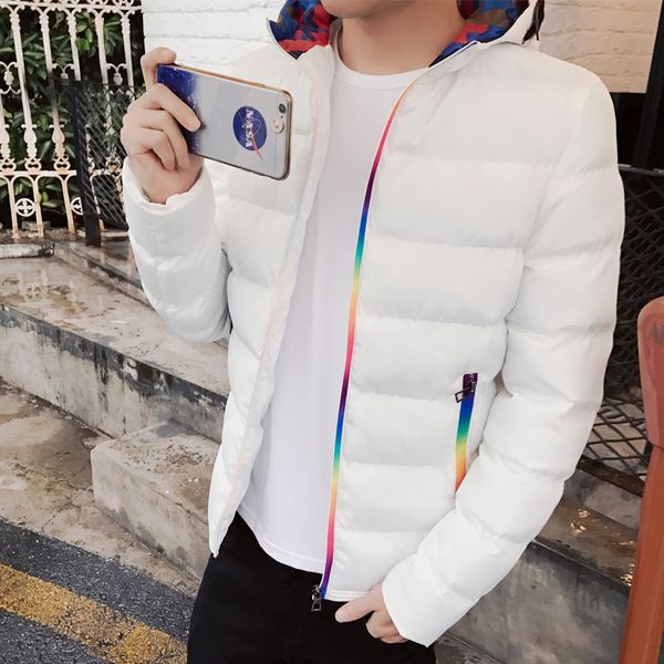 

korean style casual winter short men jacket loose zipper warm thick coat solid pockets fashion men designer coats, Tan;black