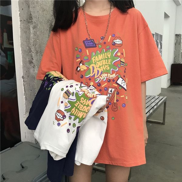 

hong kong-style cec graffiti foam printing cartoon ins fashion loose gentle wind short-sleeved t-shirt female, White