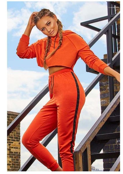 

sport designer 2pcs tracksuits hooded pullover long sleeve solid color female clothing mid waist casual apparel women, Gray