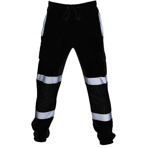 

jogging pants men full sportswear pants road work high visibility overalls casual pocket casual baggy sweatpants trousers men, Black