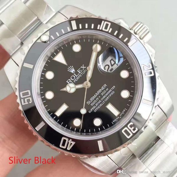 

2011 good quality luxury brand ma ter watche 40mm rolex men watch automatic movement apphire gla teel band with green box 1, Black;brown
