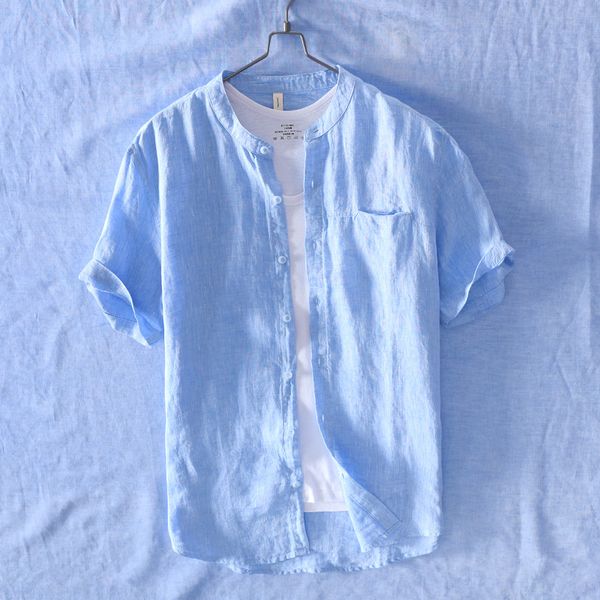 

2019 summer new short sleeve linen chemise homme, White;black