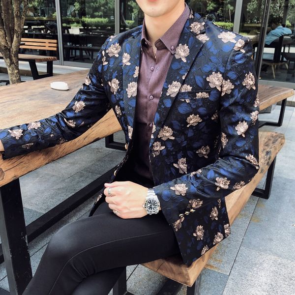 

new male blazer luxury yellow flower jacquard slim fit prom blazers men fashion casual single breasted man blazer plus size 5xl, White;black