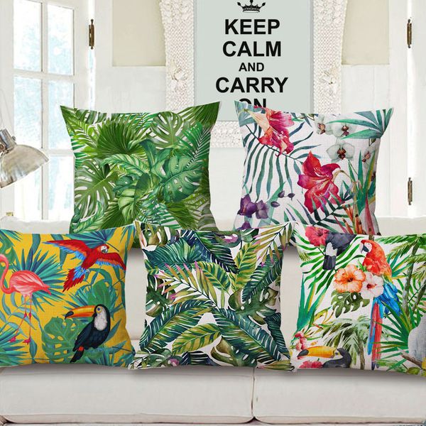 

06 new pattern tropic botany embrace pillow case hibiscus flowers back cushion parrot cotton cushion set
