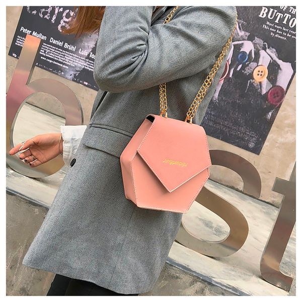 

hexagonal women vintage crossbody bag chic chain shoulder bag magnetic buckle pu leather female small messenger bags #t30