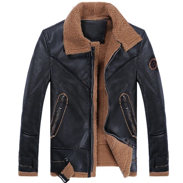 

european and american plus size mens leather jacket jackets and coats mens lambskin thick warm jacket coat casual outerwear, Black