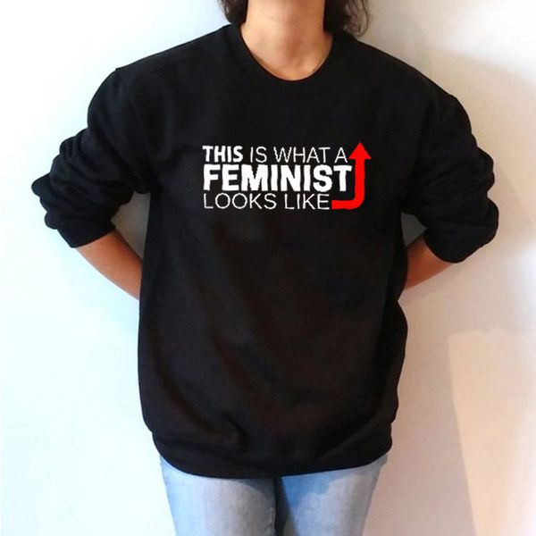 

enjoythespirit women sweatshirt this is what a feminist looks like feminism slogan crewneck loose fit winter wear, Black