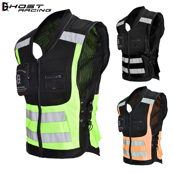

ghost racing safety vest motorcycle night service reflective vest off-road racing driver cycling reflector 3 colors, Black;blue