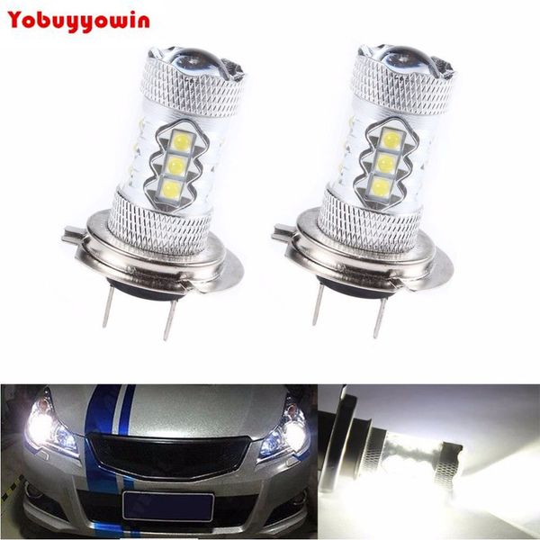 

2pcs super bright drl day driving h7 led fog lights cree chips 80w 6000k 1000lumens dc 12v-24v fog beam led lamp h7