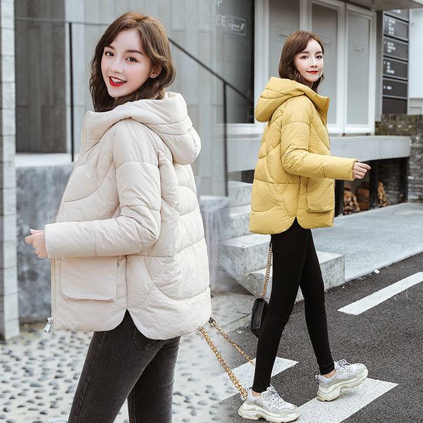 

2019 jacket women winter fashion warm thick solid short style cotton padded parkas coat hooded, Black