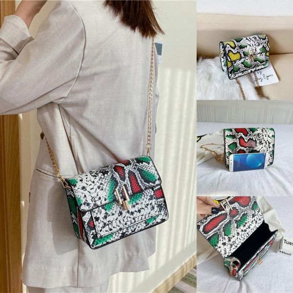 

green snake print bag women serpentine printing tote hasp shoulder bags handbags women bags messenger bag