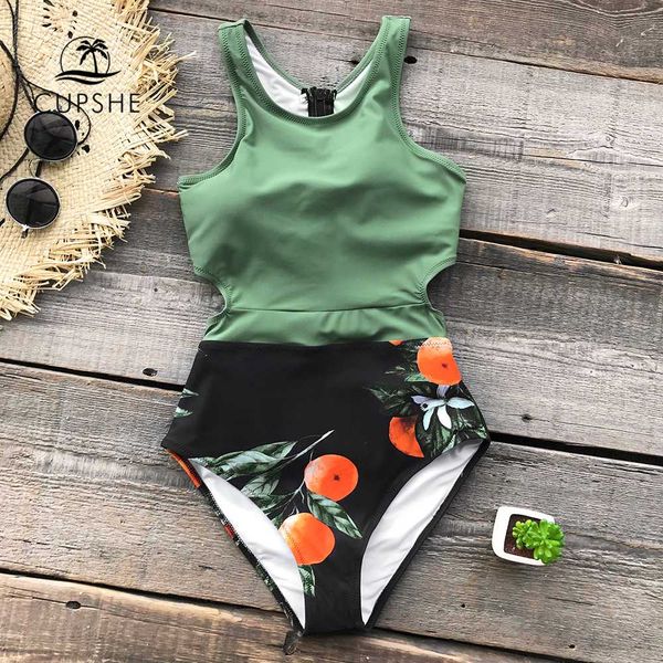 

cupshe green miss u print one-piece swimsuit women tied bow cutout tank monokini 2019 girl beach bathing suit swimwear