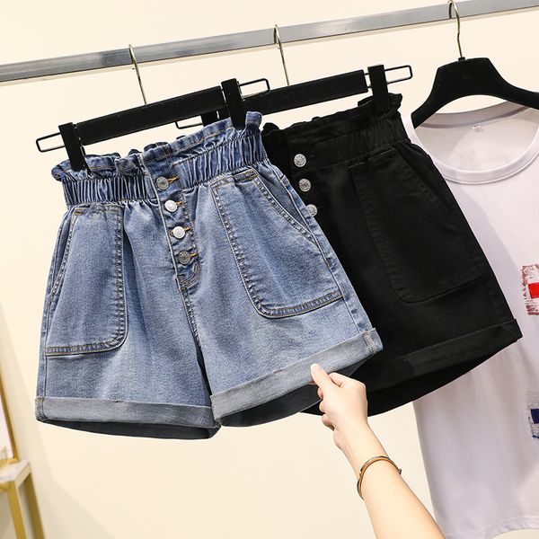 

make summer new big yards elastic waist bud cowboy shorts fat mm loose wide-legged black shorts, Blue