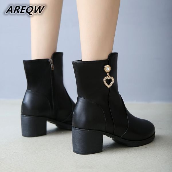 

2019 fashion british wind women boots shallow mouth round ankle boots comfortable warm women shoes fashion, Black
