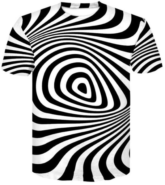 

casual loose printed t-shirt men's clothing summer new vertigo abstract stereogram print short sleeve t-shirt apparel uniforms sports, Black
