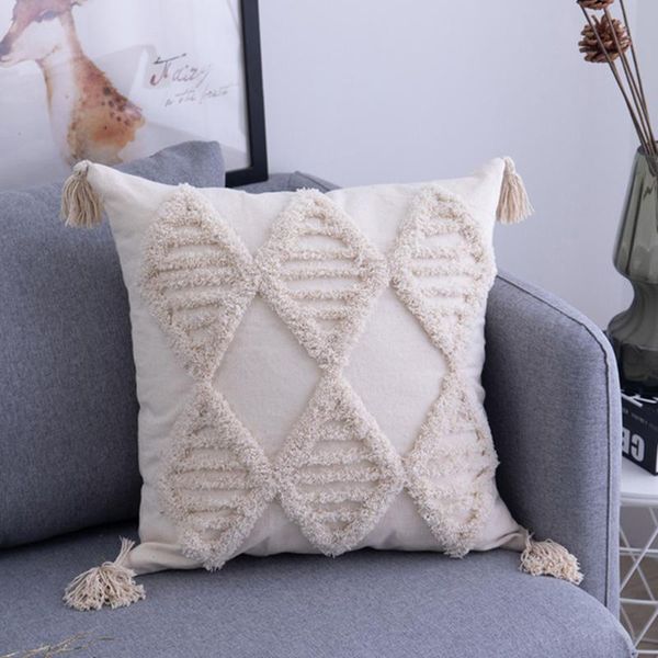 

bohemian style tassels cushion cover 45*45cm/30*50cm beige pillow cover handmade home decor for living room bedroom