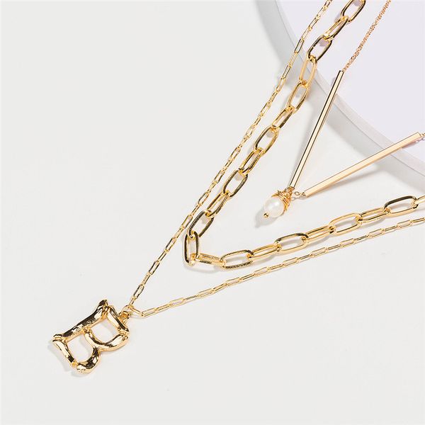 

gold alloy diy letter pendant long chian necklace natural freshwater pearl pendant lady multi-layer necklace jewelry for gift, Silver