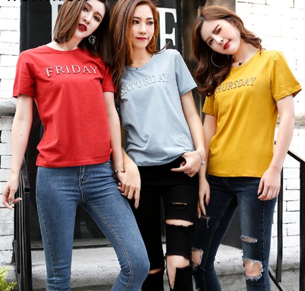

New Casual Cotton T-Shirt Women Short Sleeve Summer Tops Women Embossing Letter Print Tee Shirt Female Loose T Shirts Women