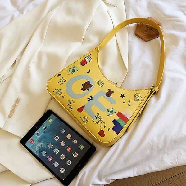 

handbags purses women graffiti personality shoulder bags letter fashion girls baguette bag crossbody