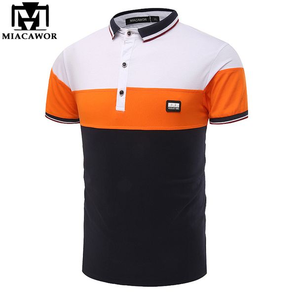 

Miacawor New Men Polo Shirt Cotton Summer Short Sleeves Camisa Polo Slim Fit Patchwork Polo Homme Mt595