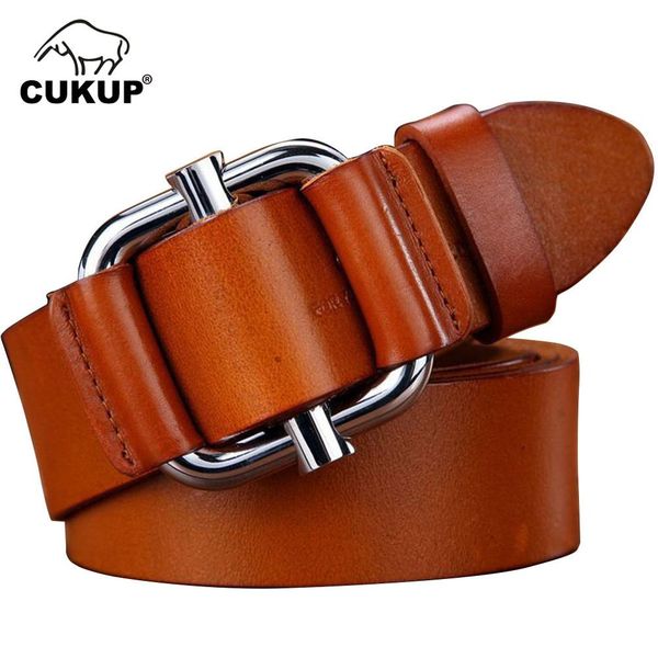 

cukup унисекс личности гладкая пряжка металлические ремни твердые коровы воловьей кожи без отверстий аксессуары пояс для женщин стили nck151, Black;brown