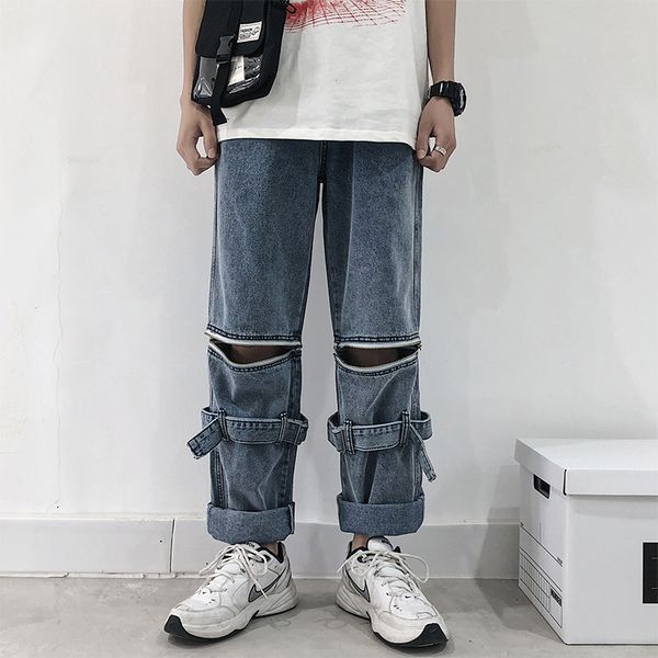

removable new trousers summer pattern baggy homme classic cargo pocket jeans mens blue color casual pants biker denim trousers