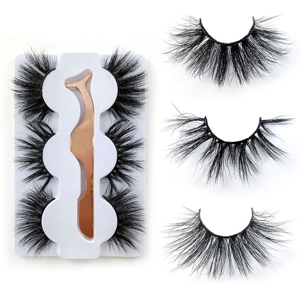 

new 25mm 3d mink eyelashes natural false eyelashes handmade 3 pairs mink lashes with curler fake eyelashes extension makeup tool dhl