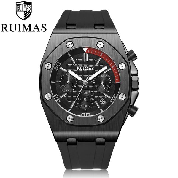 

ruimas luxury chronograph watch fashion silicone army watches relogio masculino watch clock men, Slivery;brown