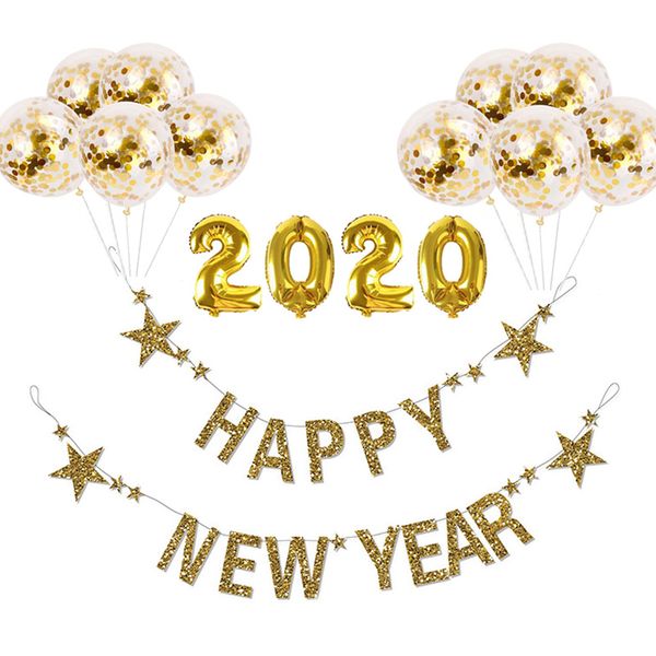 

gold happy new year garland balloons 2020 glittering happy new year banner supplies christmas decorations for home noel decor
