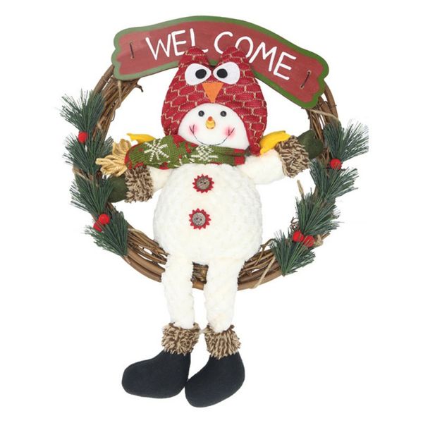 

christmas rattan garland santa claus snowman doll wreath with wooden welcome sign christmas pendant door wall decoration