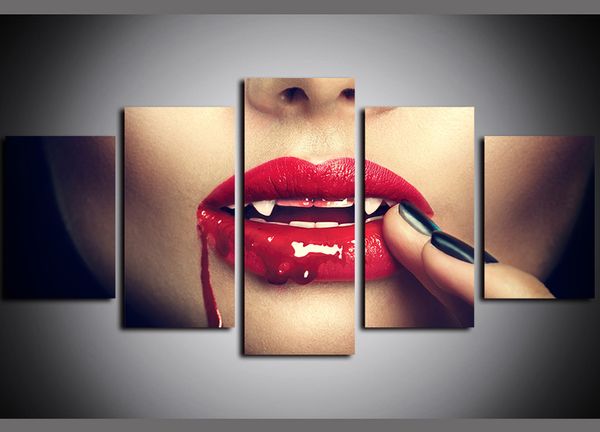 

5 panels canvas wall art beauty blood red lips pictures paintings giclee on canvas prints and posters oil paintngs artwork