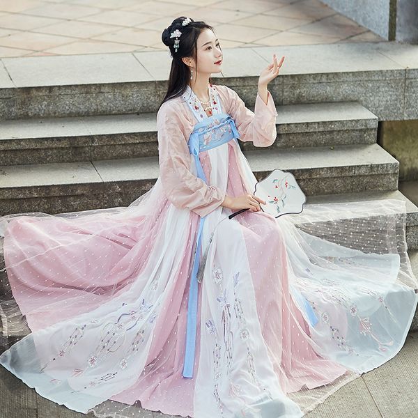 

embroidery hanfu women pink dance costumes folk fairy dress ladies performance clothing singers festival rave outfit dc3198, Black;red