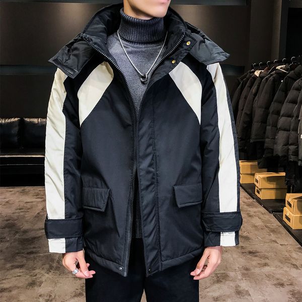 

winter mens coat designer loose patchwork thick jacket mens fashion hooded plus size outerwear, Black;brown