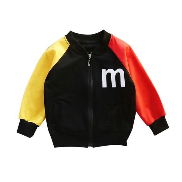 

baby boy outerwear alphabet print casual zipper patchwork color sweatshirt kids coat outfits, Blue;gray