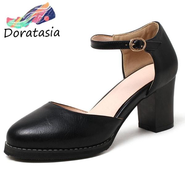 

doratasia ladies concise solid sandals fashion shallow platform sandals women summer high heels shoes woman, Black