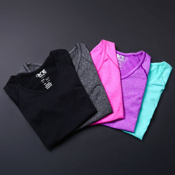 

womens workout sports t shirt dry fit running yoga summer female o neck sports wear for women gym short sleeve seamless, White;red