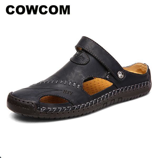 

cowcom man genuine leather special supply men's leather outdoor sandals summer man comfortalbe shoes clk, Black