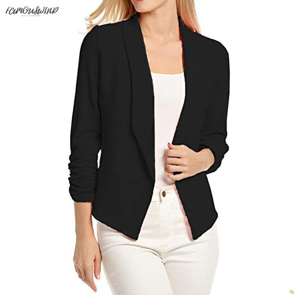

blazers women and jackets 3/4 front blazer open sleeve short cardigan suit jacket work office coat outwear blouson femme #122, White;black