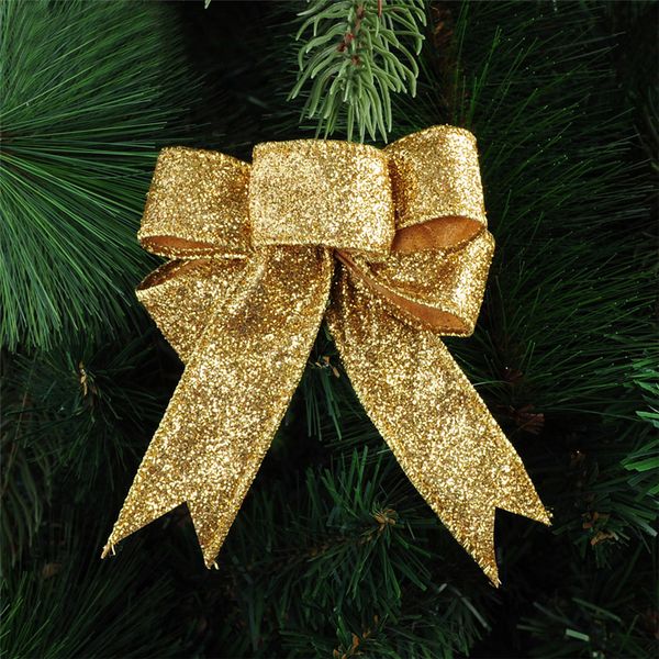 

5pcs/lot 10*8cm merry xmas glitter solid ribbon knot christmas tree bow for christmas tree decoration party decoration supplies