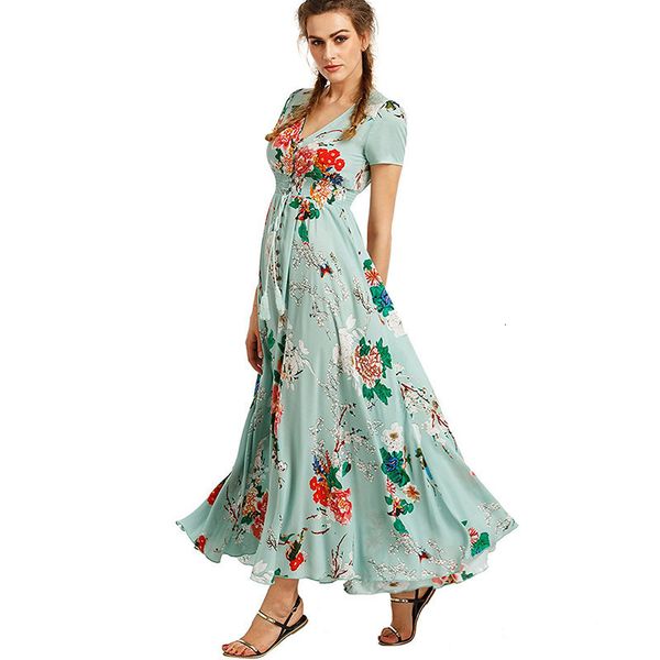

designer dress womens clothing womens dresses summer dress 2019 maxi button up print flowy v neck beach bohemian dresses evening vestidos, Black;gray